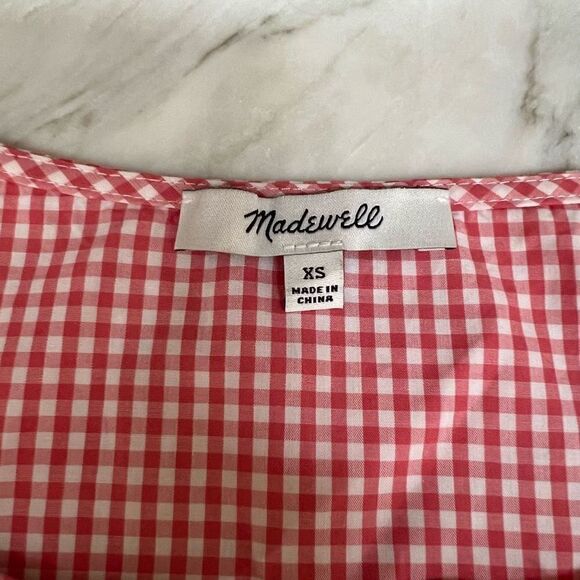 Madewell Tank Top Red White Embroidered Checkered Gingham Sleeveless Sz XS - Picture 4 of 8